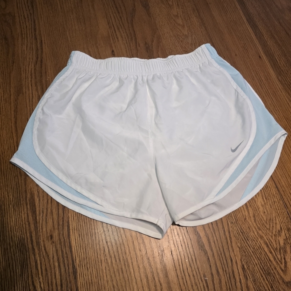 Nike Dri-fit White And Blue Shorts Size Medium Draw String